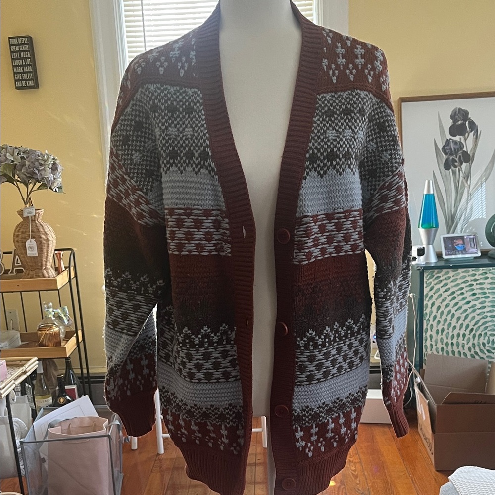 Wilfred Burgundy and Gray Patterned Women's Cardigan